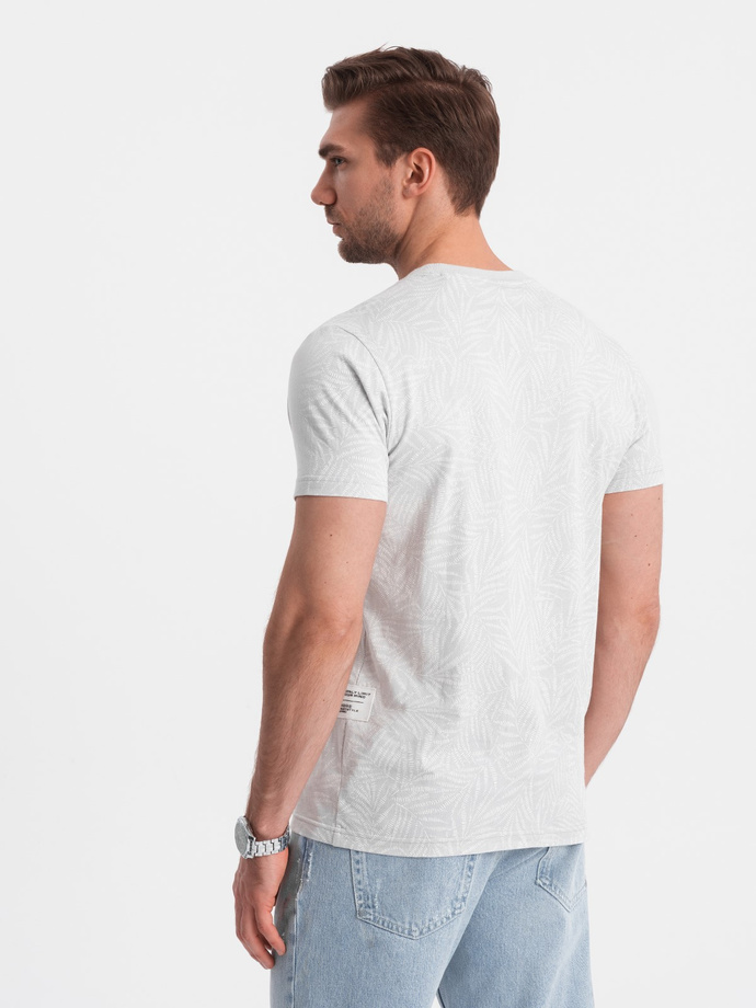 Pánske tričko s potlačou palmových listov - sivé V2 OM-TSFP-0182