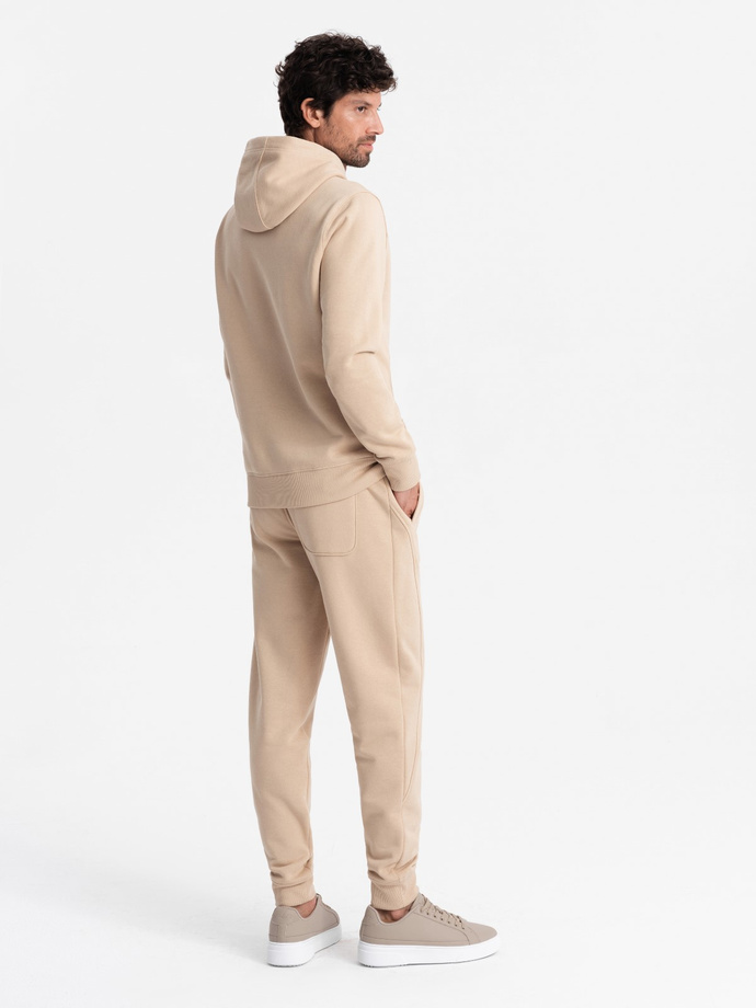 Set trening pentru bărbați BASIC hanorac kangaroo + pantaloni de jogging - bej V6 Z85