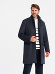 Unzipped men's wool coat - navy blue V1 OM-COWC-0121