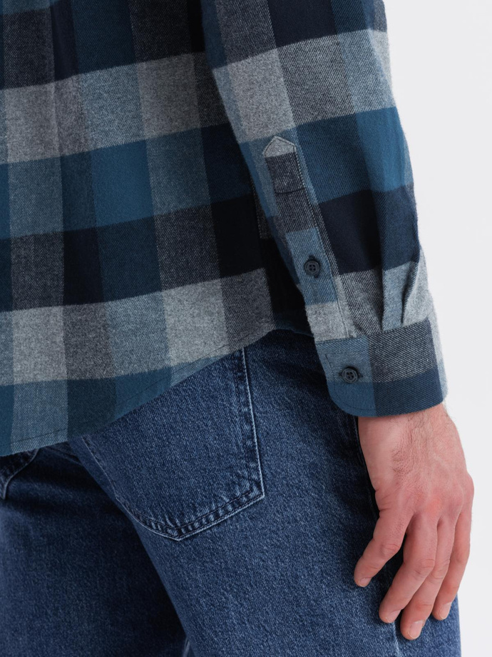 Vyriški languoti flaneliniai marškiniai - mėlyni V4 OM-SHCS-0150
