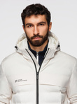 Men's winter jacket with detachable hood - cream V2 OM-JAHP-0150