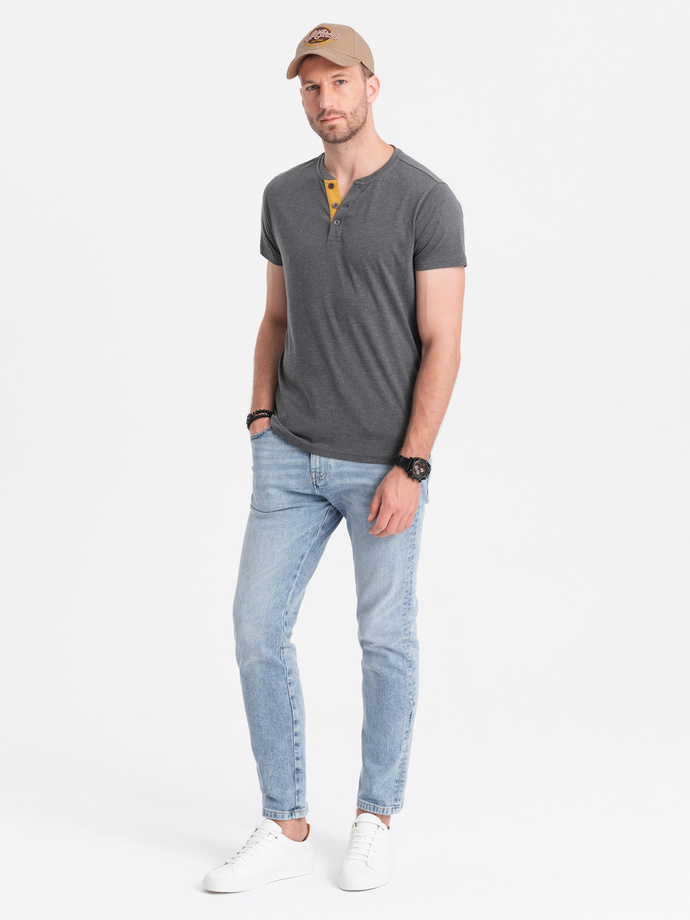 Tricou bărbătesc cu decolteu rotund tip henley - grafit V6 OM-TSCT-0155