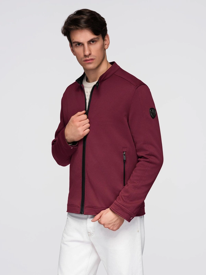 Men's structured fabric biker jacket - maroon V2 C642