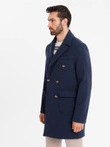 Palton bărbătesc dublu pieptănat cu nasturi decorativi - indigo V1 OM-COWC-0109