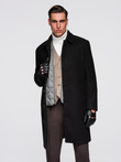 Men's long single-breasted coat with collar and undercoat - black V1 OM-COWC-0106