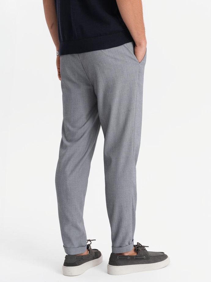 Pánske chino nohavice REGULAR FIT s elastickým pásom - sivé V2 OM-PACP-0157