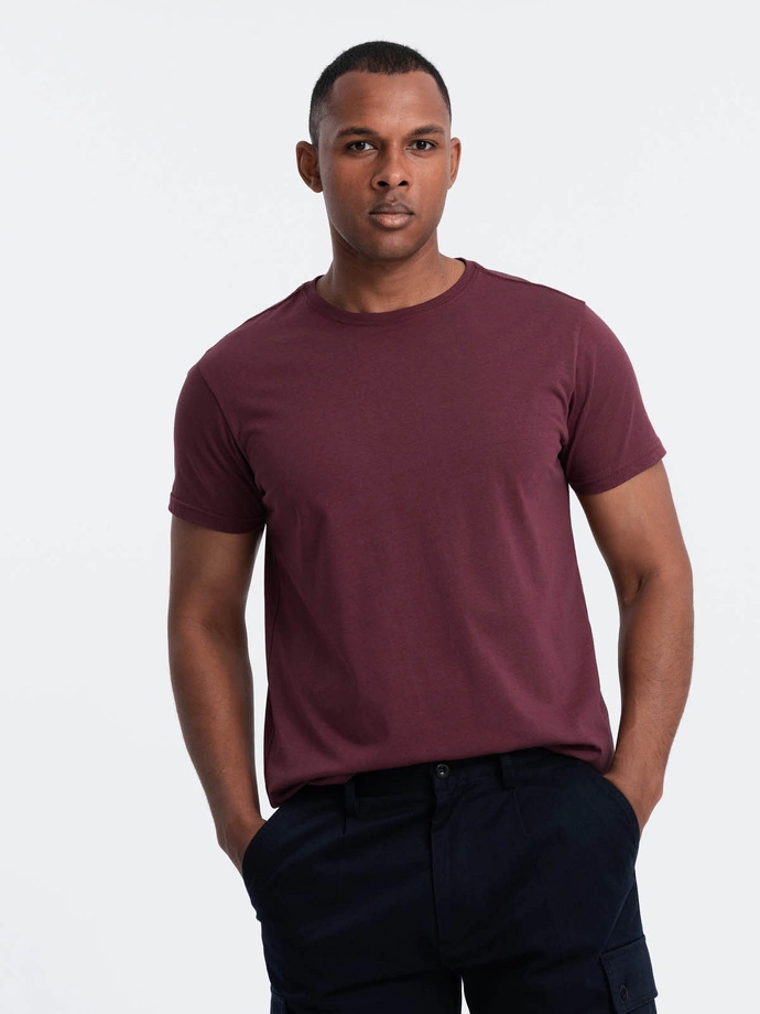 Tricou clasic din bumbac pentru bărbați BASIC - maro V10 OM-TSBS-0146