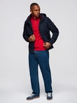 Men's jacket with hood and high collar - navy blue V2 OM-JANP-0222