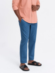 Pantaloni bărbătești chino roll-up în amestec de in - denim albastru V5 OM-PACP-0198