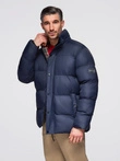 Men's puffer jacket with check lining - navy blue V1 OM-JAHP-0205
