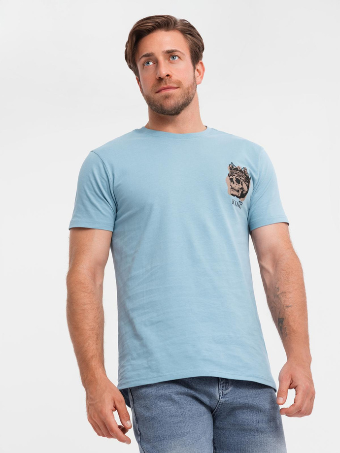 Tricou bărbătesc din bumbac cu imprimare pe piept - albastru deschis V2 OM-TSPT-0167