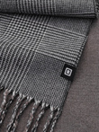 Double-sided men's checkered scarf with tassels - black and white V1 OM-ACSF-0118