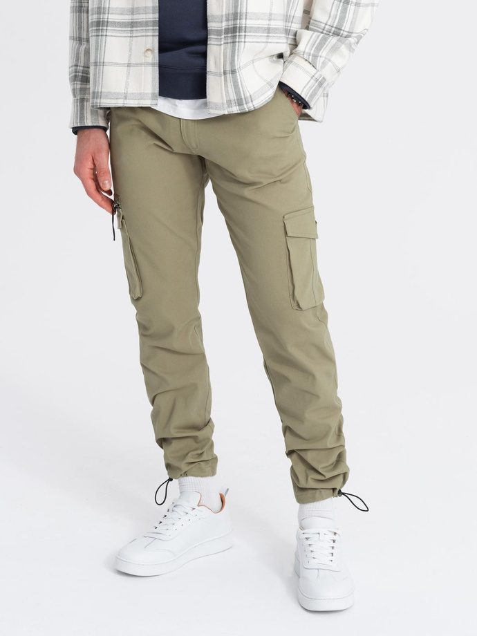 Pantaloni cargo STRAIGHT LEG pentru bărbați cu broșă triunghiulară pentru buzunare - olive V2 OM-PACG-0196