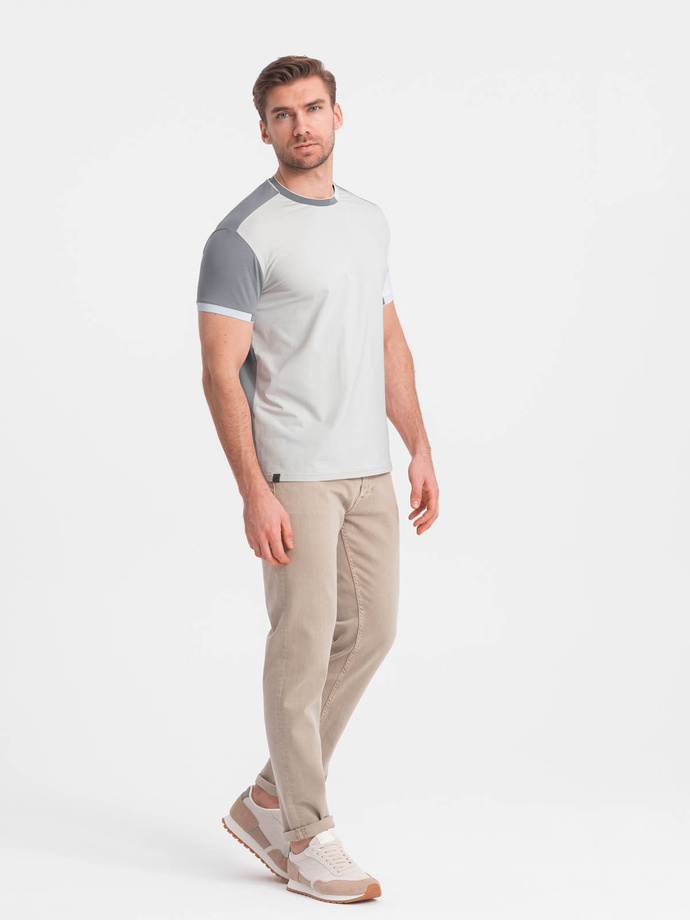 Tricou bărbătesc din elastan cu mâneci colorate - gri V4 OM-TSCT-0176