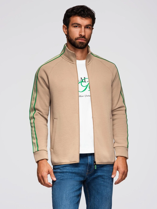 Hanorac bărbătesc cu față deschisă, cu bordură și guler înalt - maro V1 OM-SSZP-0224