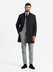 Fitted structured men's high collar coat - black V1 OM-COWC-0117