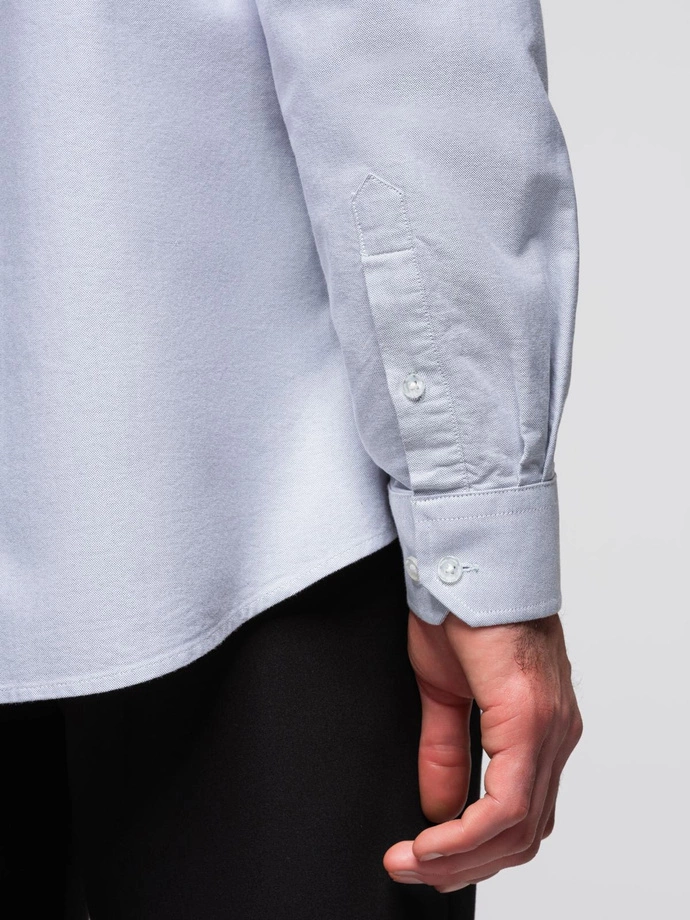 Elegant men's oxford shirt with embroidery - blue V1 OM-SHOS-0172