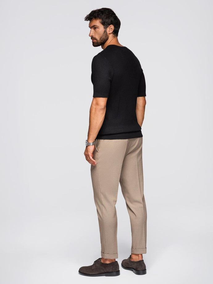 Tricou tricotat pentru bărbați cu nasturi la decolteu - negru V2 OM-TSCT-0254