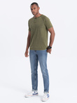 Pánské tričko s výstřihem henley - tmavě olivové V4 S1757