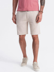 Men's knit shorts with drawstring and pockets - light beige V1 OM-SRBS-0139