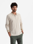 Men's melange polo longsleeve with embroidery - sand melange V4 OM-POLS-0129