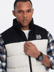 Men's contrast quilted sleeveless shirt - cream V1 OM-JAVJ-0161