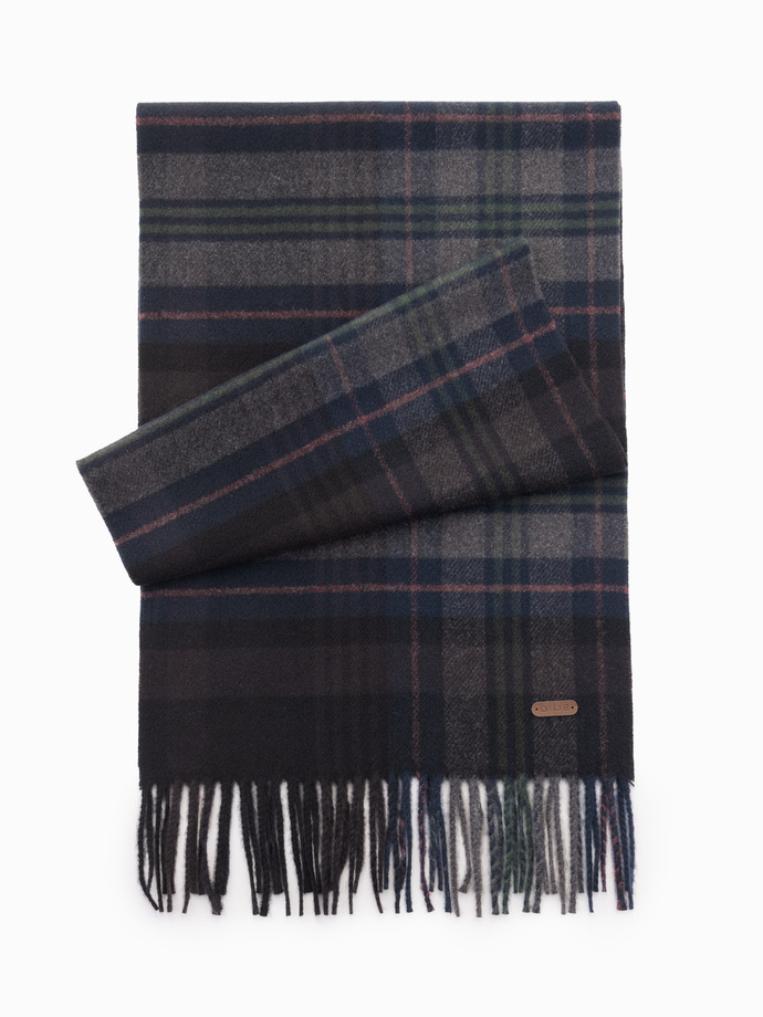 Men's Scottish check scarf with tassels - black-gray V1 OM-ACSF-0113