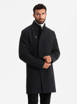 Men's coat with high collar and asymmetrical fastening - black V2 OM-COWC-0120