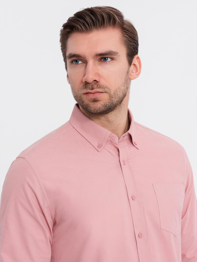 Men's REGULAR FIT cotton shirt with pocket - pink V3 OM-SHOS-0153