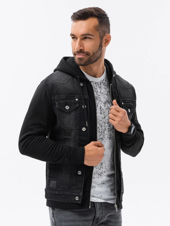 Men's mid-season jeans jacket - black OM-JADJ-0124