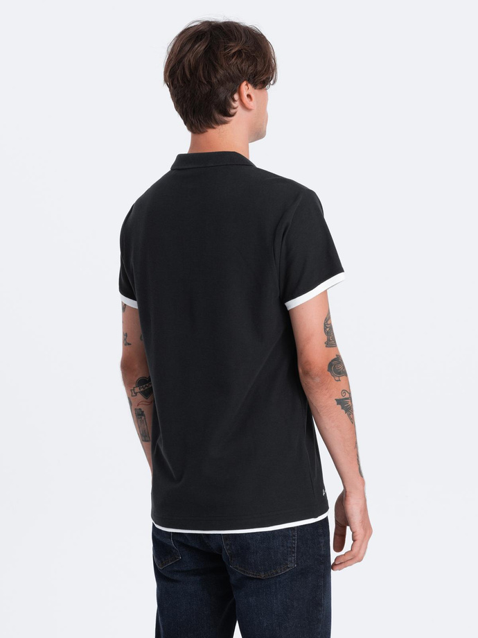 Tricou polo bărbătesc din bumbac cu ornamente contrastante - negru V8 OM-POSS-0113