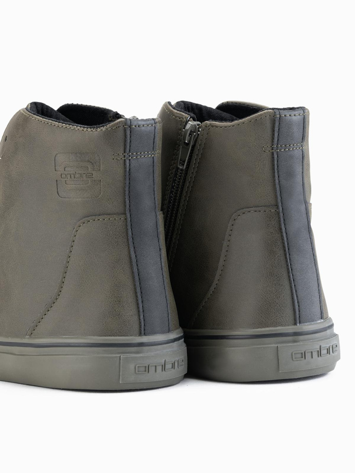 Adidași bărbătești cu talpă înaltă, cu textură mată și logo în relief - dark olive V2 OM-FOTH-0185