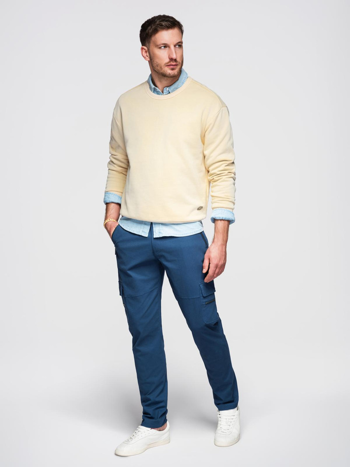 Pánské kalhoty STRAIGHT LEG cargo s kapsami na zip - tmavě modré V1 OM-PACG-0204