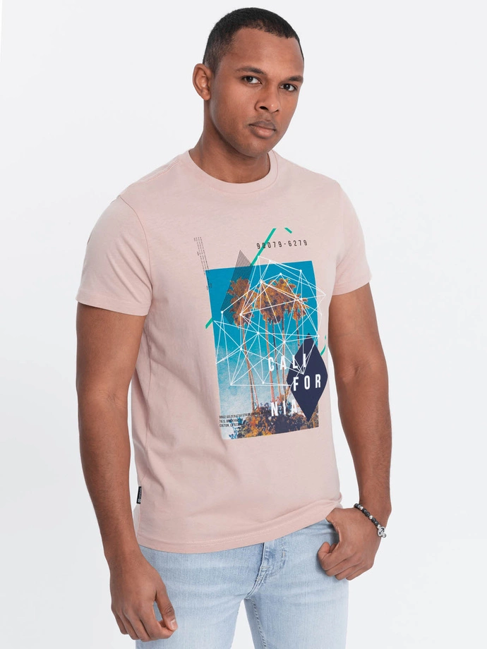 Men's printed cotton t-shirt California - pink V2 OM-TSPT-0128