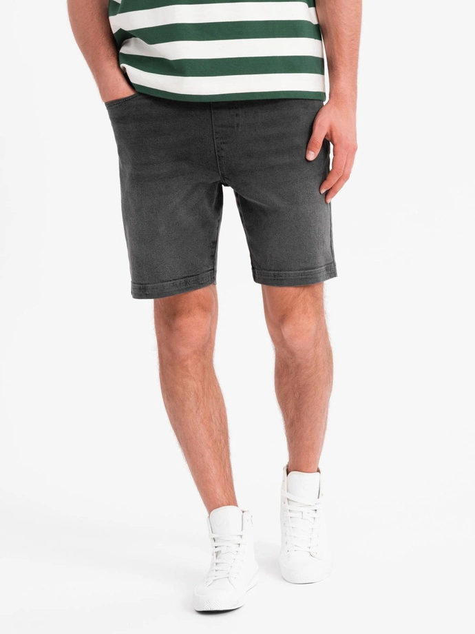 Men's shorts with elastic waistband and wash effect - grey V3 OM-SRDS-0192