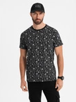 Cotton T-shirt with print and round neckline - black V2 OM-TSFP-0225