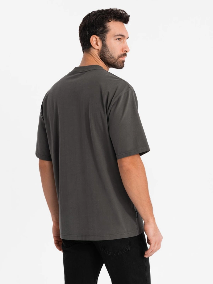 Tricou LOOSE FIT din bumbac pentru bărbați cu decolteu rotund - gri-verde V3 OM-TSBC-0234