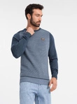 Cotton men's sweater with patch and raglan sleeves - navy blue V1 OM-SWSW-0121