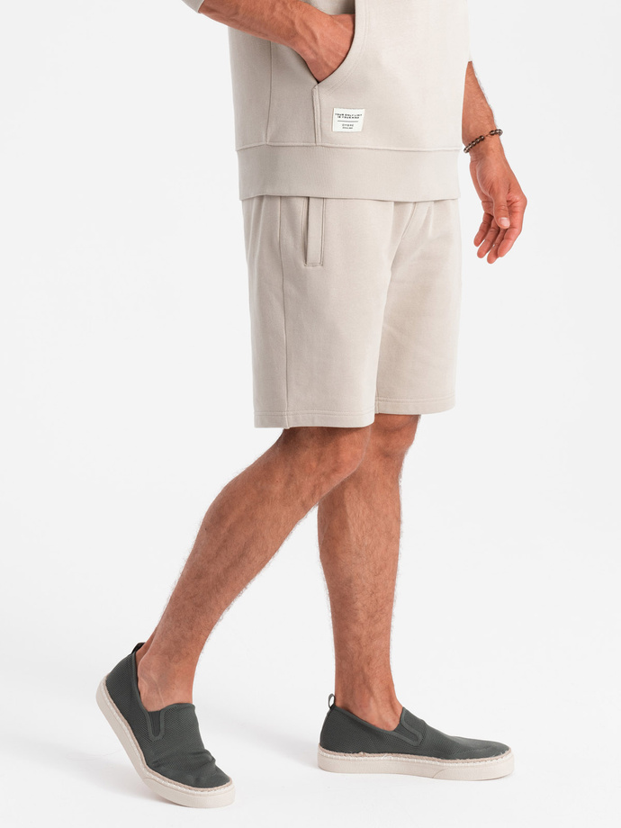 Men's sweatshirt set kangaroo sweatshirt + shorts - ash V1 Z75