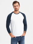 Manșon lung pentru bărbați cu mâneci raglan contrastante - alb și navy V1 OM-LSCL-0105