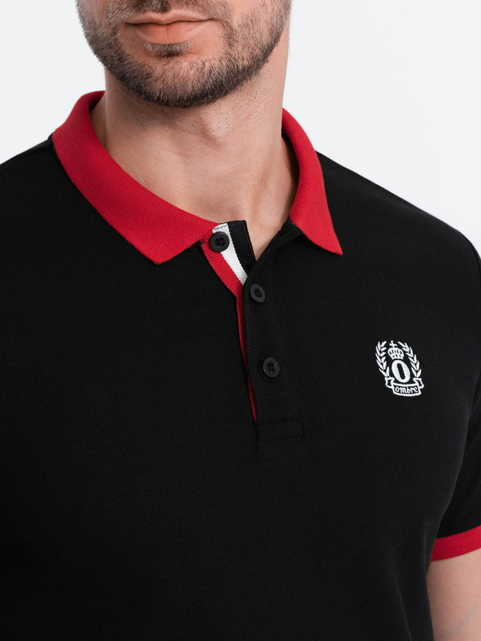 Men's polo shirt with colored accents - black V3 OM-POSS-0105