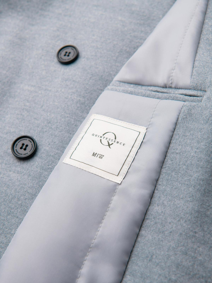 Men's coat with high collar and asymmetrical fastening - grey melange V1 OM-COWC-0141