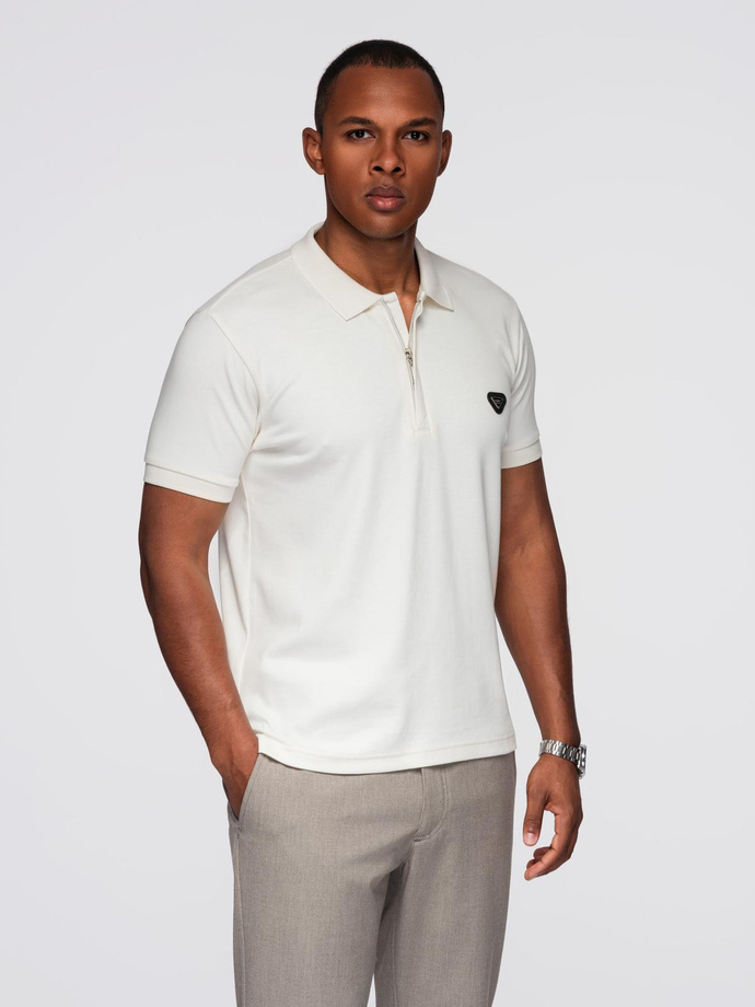 Men's polo shirt with zipper neckline - white V1 OM-POSS-0148