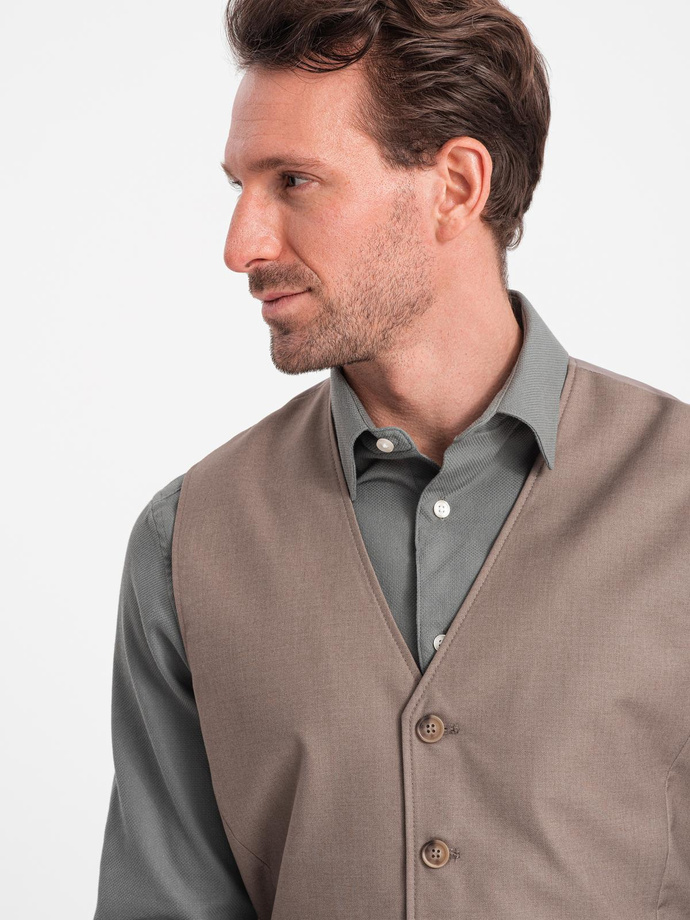 Men's suit vest without lapels - beige V2 OM-BLZV-0112
