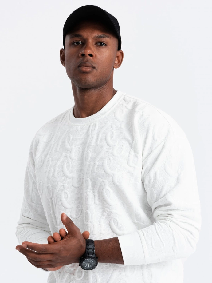 Pánská mikina RELAXED FIT s reliéfními písmeny - ecru V2 OM-SSNZ-0164