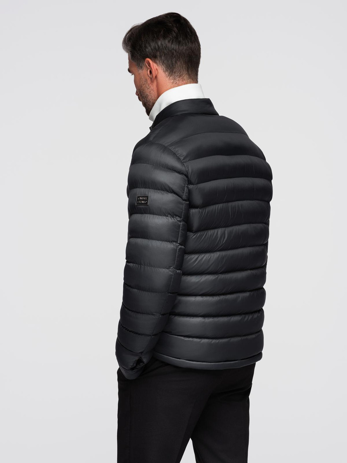Men's quilted classic jacket with stand-up collar - black V1 OM-JALP-0261
