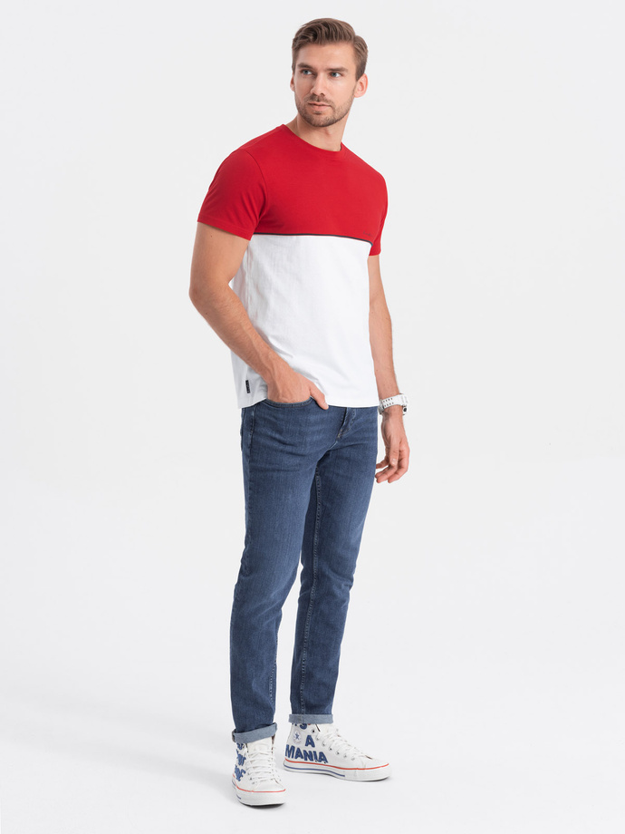 Men's two-tone cotton T-shirt - red and white V6 S1619