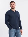 Mâneci lungi pentru bărbați cu guler polo - albastru marin V3 OM-POBL-0114