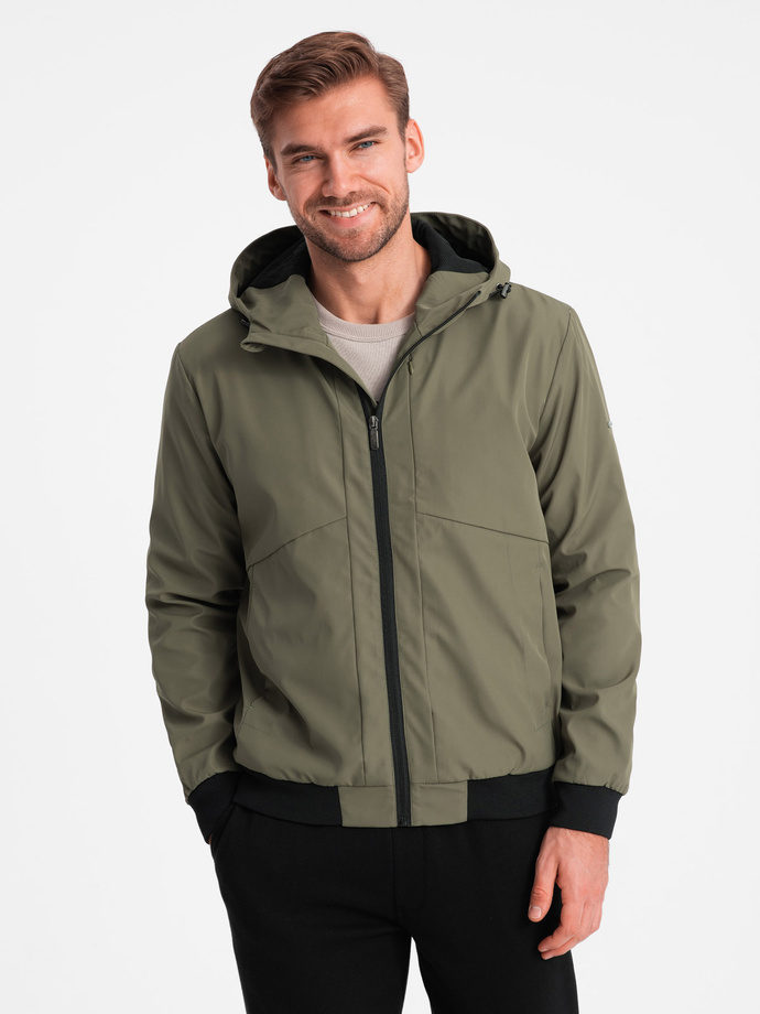 Men's lightweight jacket with hood and mesh lining - olive V2 OM-JANP-0149