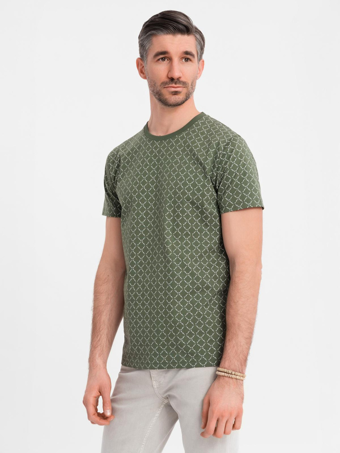 Tricou din bumbac imprimat cu decolteu rotund - negru V2 OM-TSFP-0225